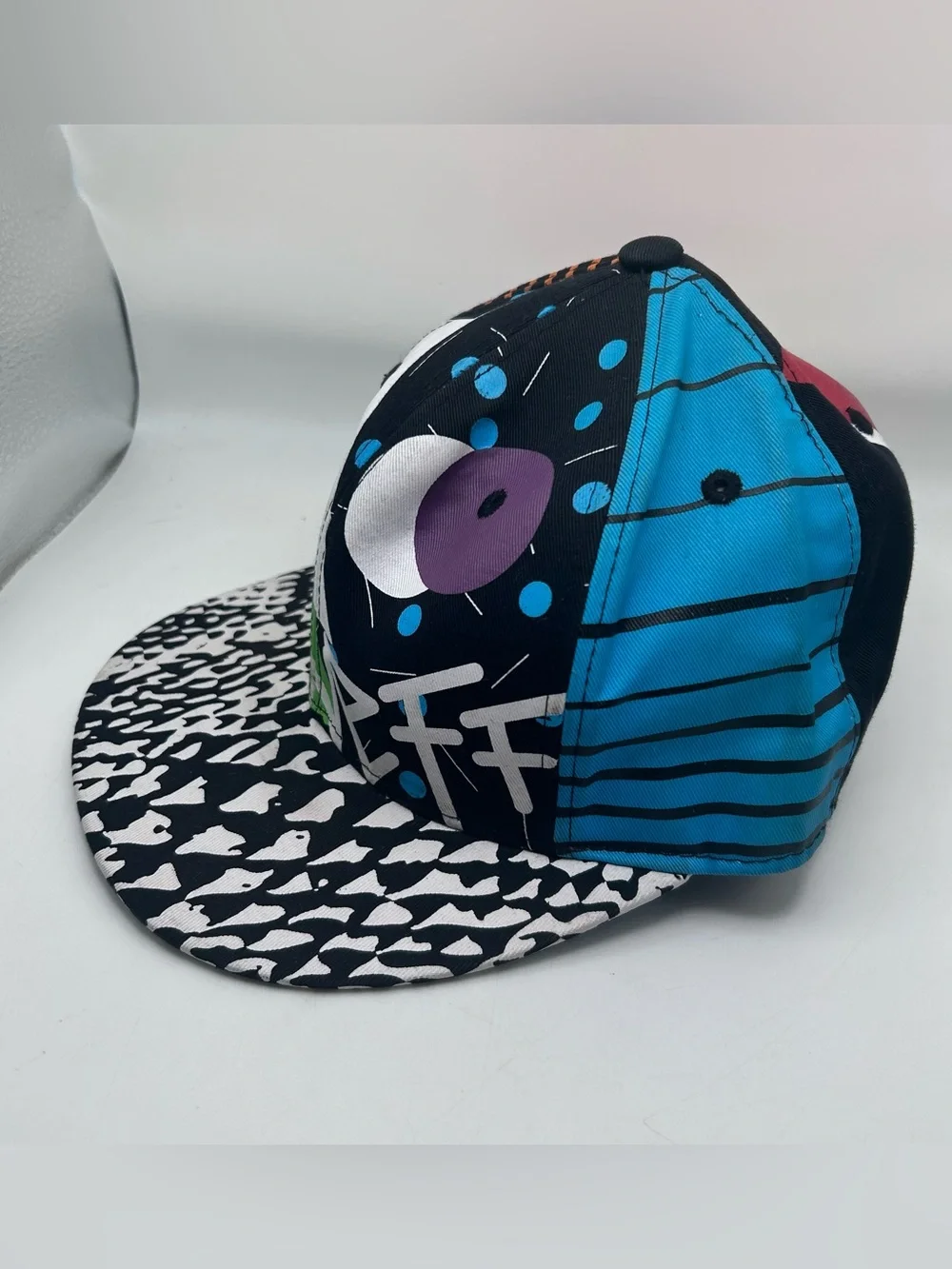Vintage Neff Hat Retro 80s Patchwork Abstract Multicolor Cotton Sz Medium 7 3/8